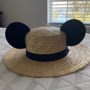 Tarte and Bean Mickey Straw Boater Wide Brim Hat